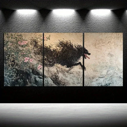 3pcs Modern Dog and Floral Design Metal Print Ready to Hang Art