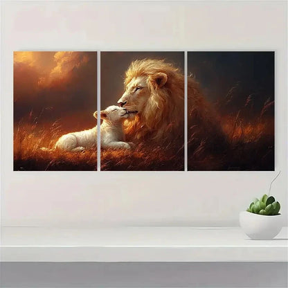3pcs Promises Of The Lion And The Lamb Religious Metal Print Ready to Hang Art