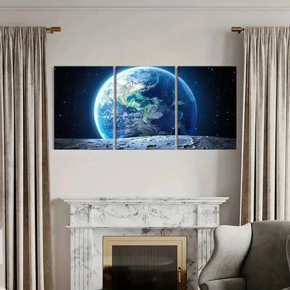 3pcs Earth from the Moon Space-Themed Wall Art Canvas Unframed - High Quality Print 100% Australian Made Wall Canvas