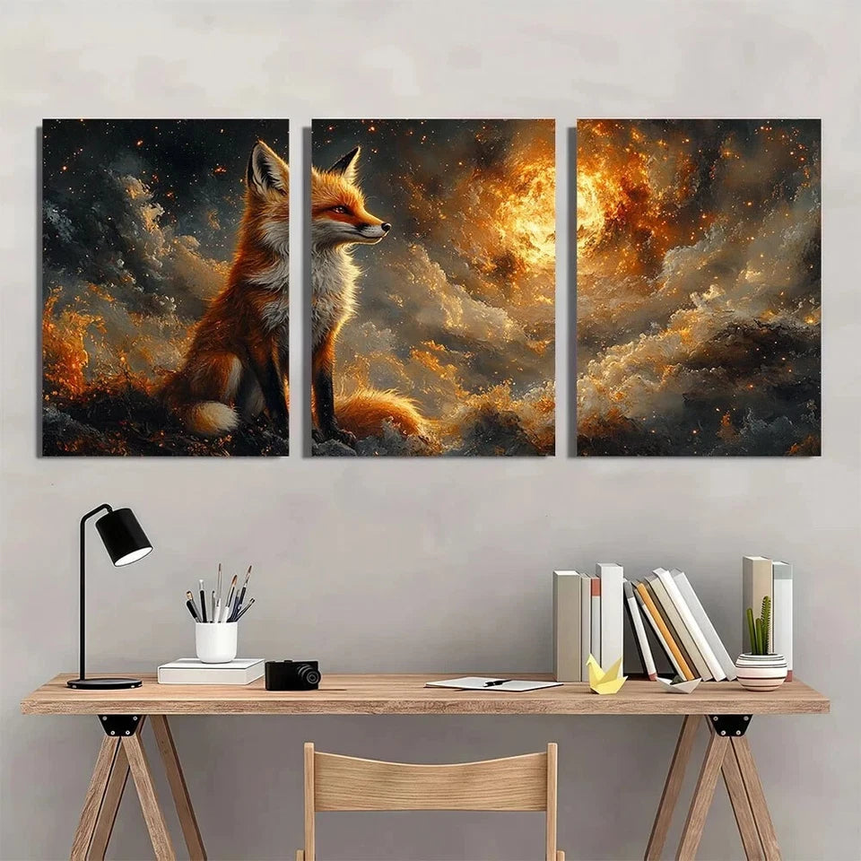 3pcs Elegant Tailed Fox Stunning Sun Metal Print Ready to Hang Art