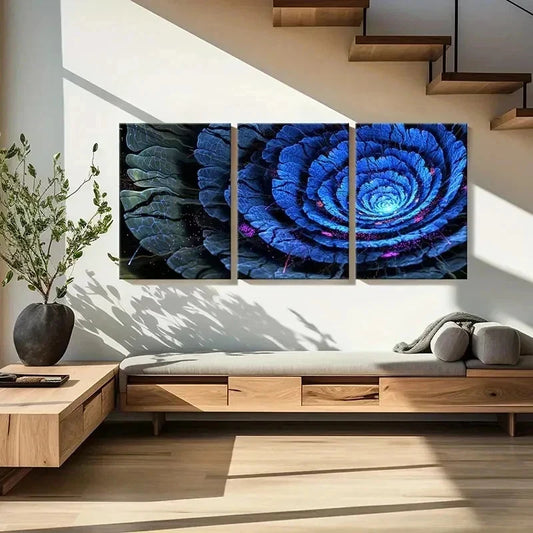 3pcs Abstract Blue Flower Art Painting Wall Art Set Canvas Framed 40x60cm - High Quality Print 100% Australian Made Wall Canvas Ready to Hang