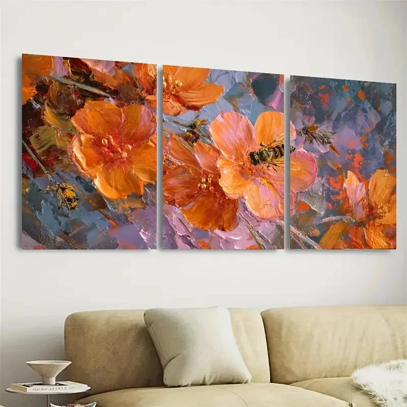 3pcs Honeybee Colorful Nursery Wall Art Set Canvas Framed 40x60cm - High Quality Print 100% Australian Made Wall Canvas Ready to Hang