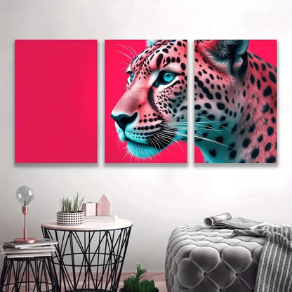 3pcs Leopard Vibrant Red Background Wall Art Set Canvas Framed 50x70cm - High Quality Print 100% Australian Made Wall Canvas Ready to Hang