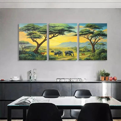 3pcs Safari Landscape Wildlife Scene Perfect Wall Art Set Canvas Framed 40x60cm - High Quality Print 100% Australian Made Wall Canvas Ready to Hang