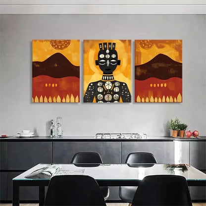 3pcs Tribal Woman Golden Sun Abstract Perfect Wall Art Set Canvas Framed 40x60cm - High Quality Print 100% Australian Made Wall Canvas Ready to Hang