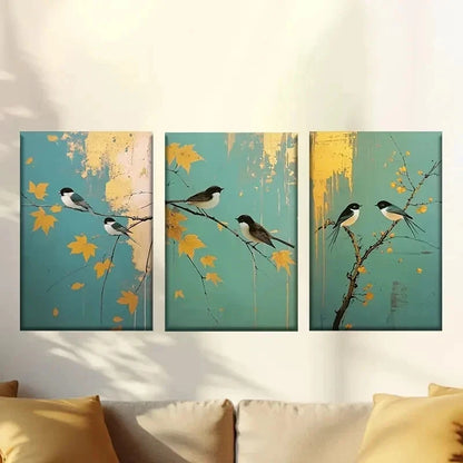 3pcs Modern Nordic style with birds Wall Art Set Canvas Framed 60x90cm - High Quality Print 100% Australian Made Wall Canvas Ready to Hang