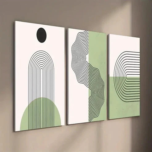 3pcs Green and Beige Monochrome Creative Wall Art Set Canvas Unframed - High Quality Print 100% Australian Made Wall Canvas