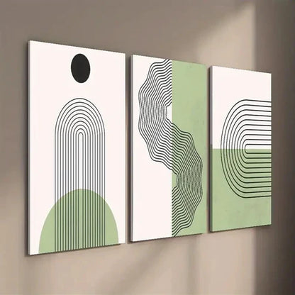 3pcs Green and Beige Monochrome Creative Wall Art Set Canvas Unframed - High Quality Print 100% Australian Made Wall Canvas