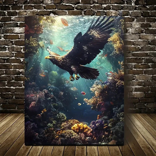 Underwater Coral Reef Scene with Rainbow Painting 40x60cm Metal Print Ready to Hang