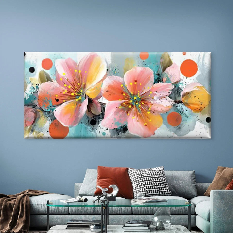 Floral Vibrant Multicolor Wall Art Canvas Office Home Room Framed 120x60cm