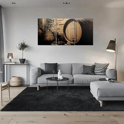 3pcs Vintage Wine Barrel Grapes and Wine Glass Metal Print Ready to Hang Art