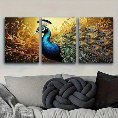 3pcs PeaRooster Feather Wall Art Canvas Unframed - High Quality Print 100% Australian Made Wall Canvas