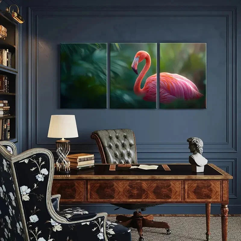 3pcs Flamingo Illustration Tropical Jungle Scene Metal Print Ready to Hang Art