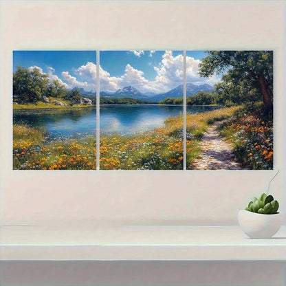 3pcs Lady Bird Lake Mountain & Forest Scenery Metal Print Ready to Hang Art