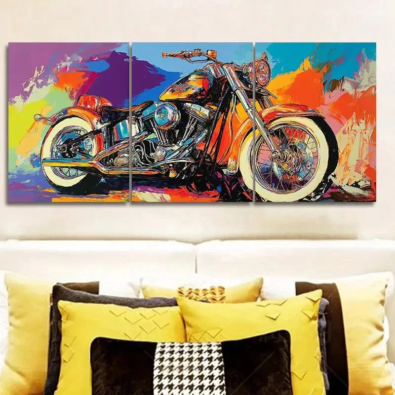 3pcs Vibrant Colourful Motorcycle Metal Print Ready to Hang Art