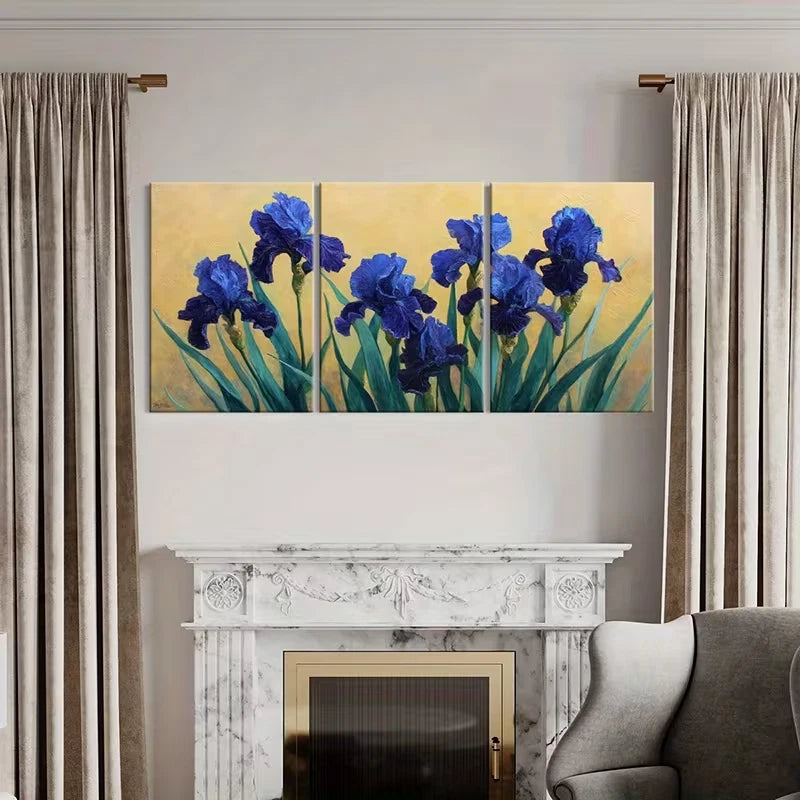 3pcs Vibrant Colors Blue Iris Flower Abstract  Wall Art Set Canvas Framed 60x90cm - High Quality Print 100% Australian Made Wall Canvas Ready to Hang