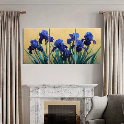 3pcs Vibrant Colors Blue Iris Flower Abstract  Wall Art Set Canvas Framed 60x90cm - High Quality Print 100% Australian Made Wall Canvas Ready to Hang