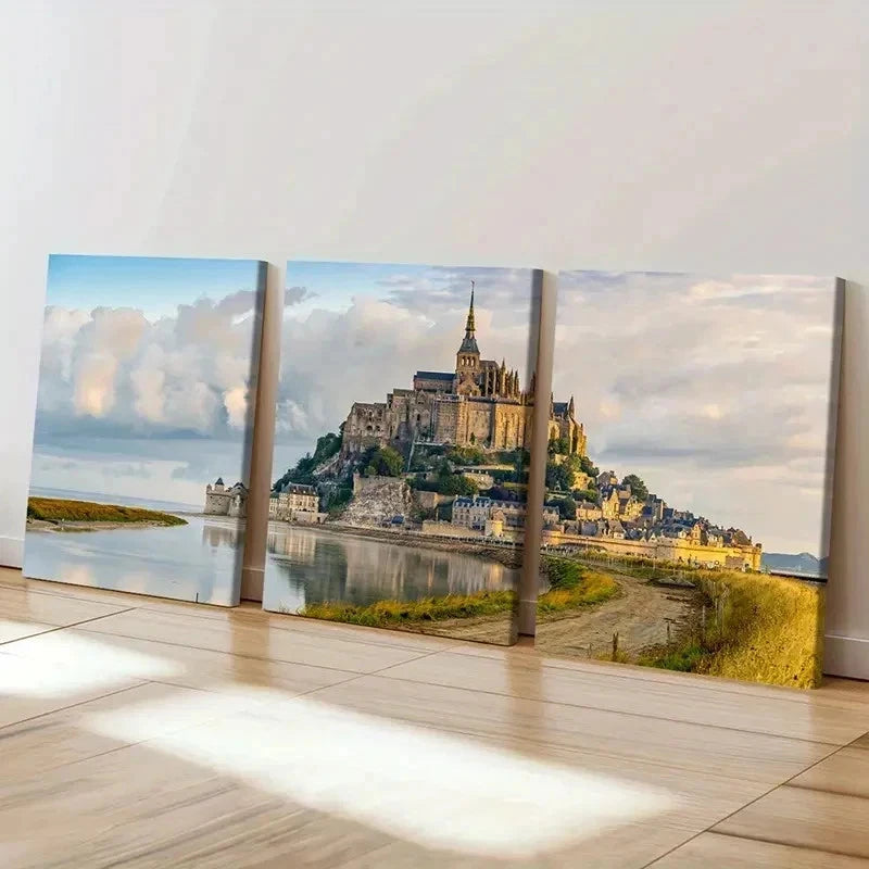 3pcs European Architecture Castles Wall Art Set Canvas Framed 40x60cm - High Quality Print 100% Australian Made Wall Canvas Ready to Hang
