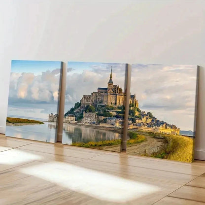3pcs European Architecture Castles Wall Art Set Canvas Framed 40x60cm - High Quality Print 100% Australian Made Wall Canvas Ready to Hang