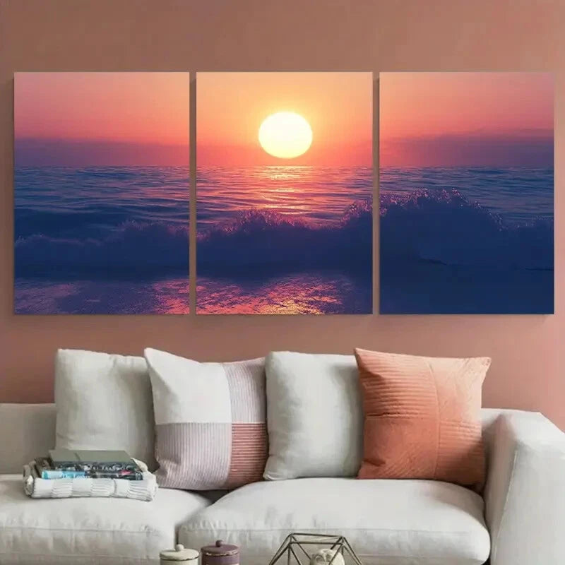 3pcs Beach Sunset Seaside View Metal Print Ready to Hang Art
