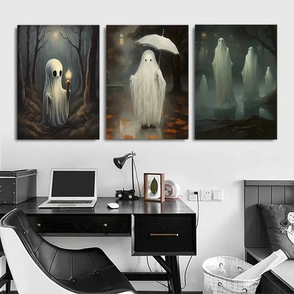 3pcs Cute and Funny Little Ghosts Metal Print Ready to Hang Art