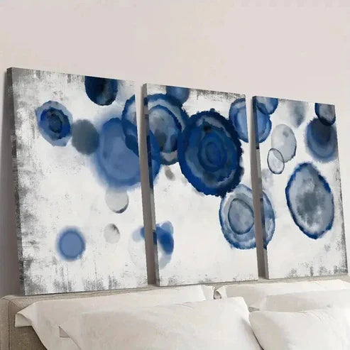 3pcs Navy Blue & White Abstract Watercolor Wall Art Canvas Unframed – High Quality Print 100% Australian Made Wall Canvas
