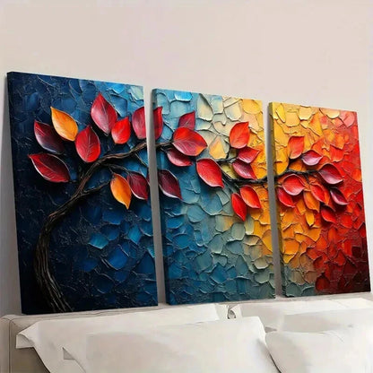 3pcs Modern Abstract Colorful Leaf Tree Wall Art Set Canvas Framed 40x60cm - High Quality Print 100% Australian Made Wall Canvas Ready to Hang
