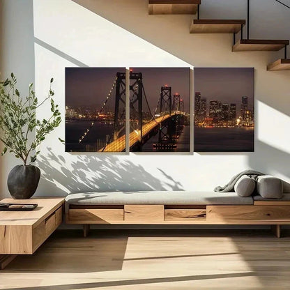 3pcs Golden Gate Bridge at Night View Wall Art Set Canvas Framed 40x60cm - High Quality Print 100% Australian Made Wall Canvas Ready to Hang