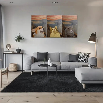 3pcs Cats in The Scream Animal Themed Metal Print Ready to Hang Art