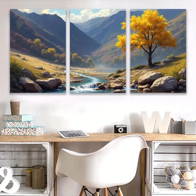3pcs Autumn River Landscape Wall Art Set Canvas Framed 40x60cm - High Quality Print 100% Australian Made Wall Canvas Ready to Hang