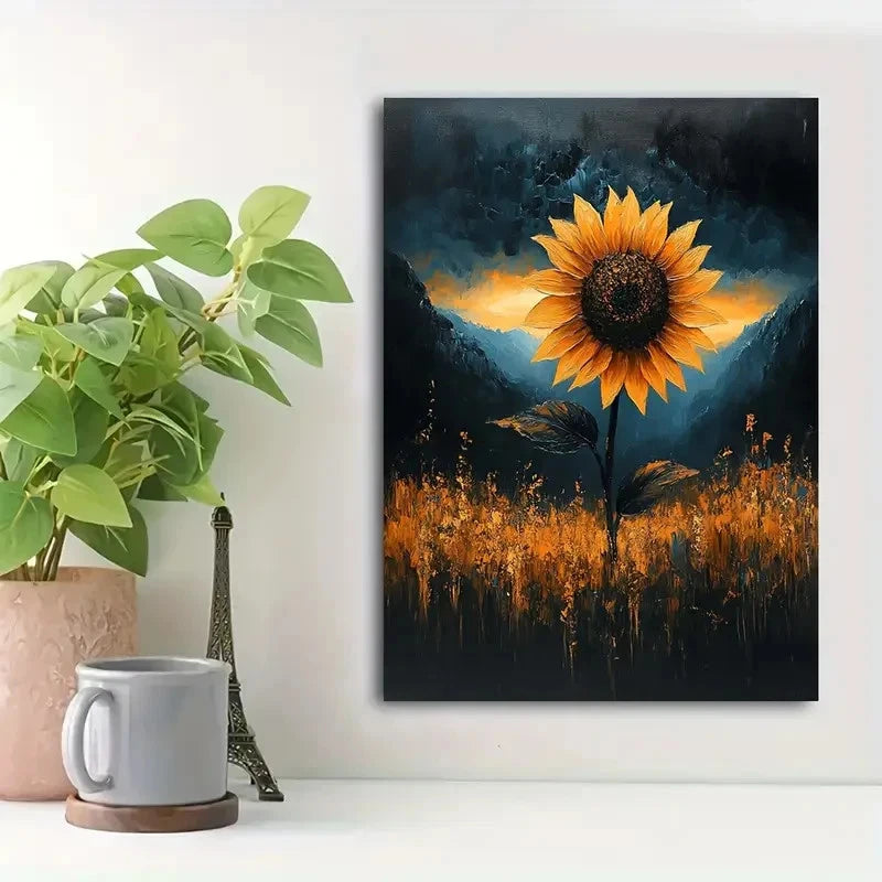Beautiful Sunflower In A Storm Painting 40x60cm Metal Print Ready to Hang