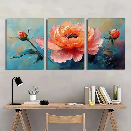 3pcs Pink Floral Peony Flower Perfect Wall Art Set Canvas Framed 40x60cm - High Quality Print 100% Australian Made Wall Canvas Ready to Hang