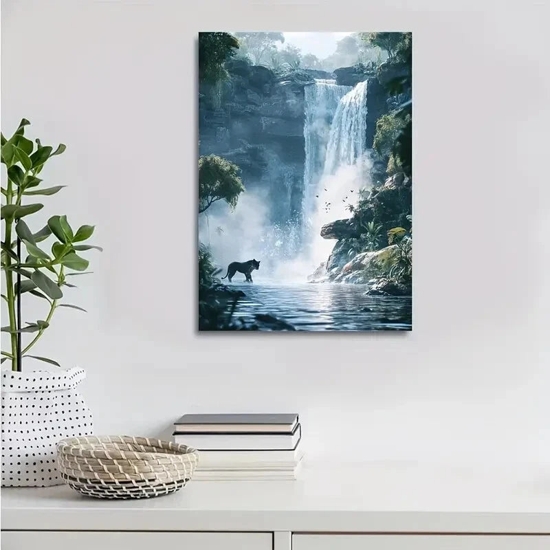 Steampunk Panther in Crystal Clear Waterfall 40x60cm Metal Print Ready to Hang
