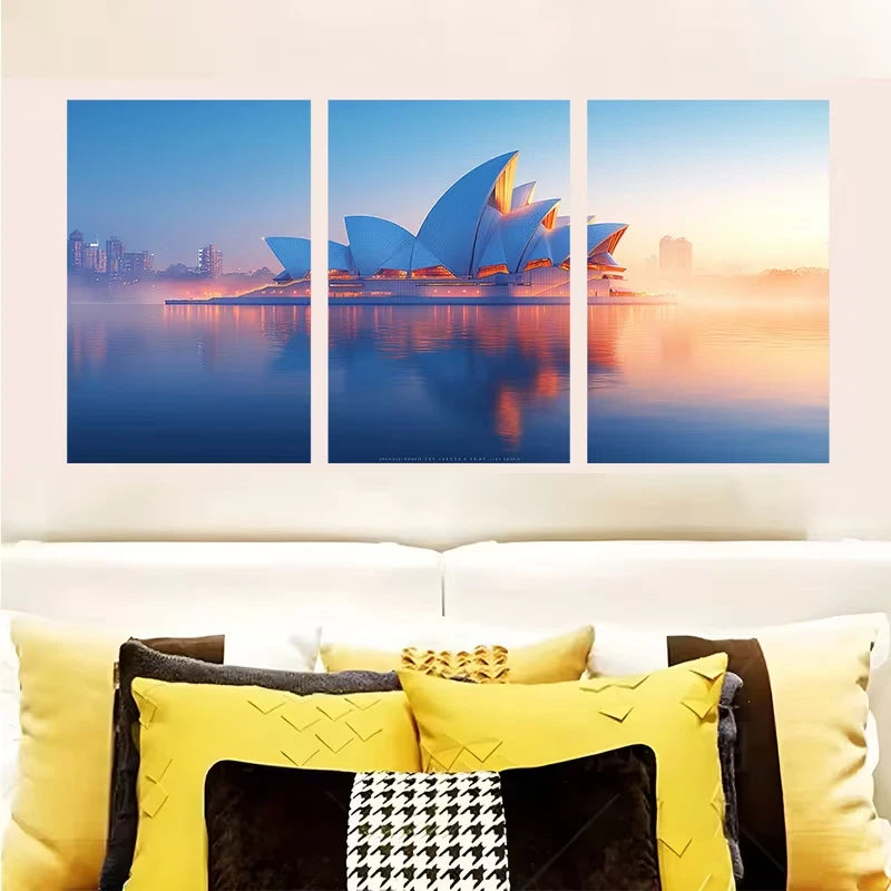 3pcs Australian Sydney Opera House Decor  Wall Art Set Canvas Framed 60x90cm - High Quality Print 100% Australian Made Wall Canvas Ready to Hang