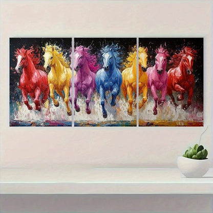 3pcs Colorful Horses Animal Abstract Metal Print Ready to Hang Art