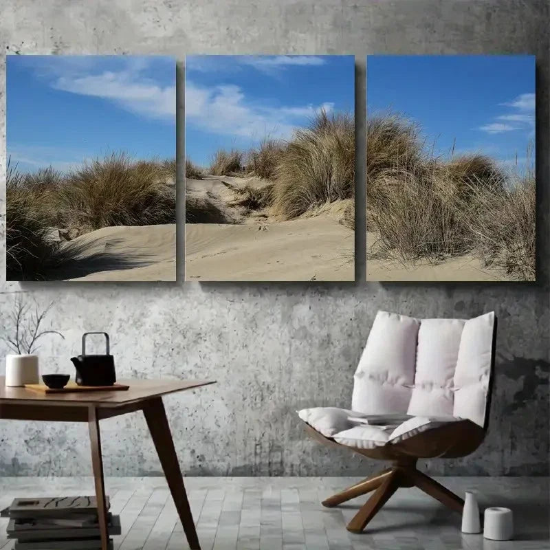 3pcs Coastal Sand Dunes Minimalist Desert Metal Print Ready to Hang Art
