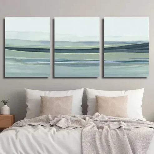 3pcs Rolling Hills Art in Blue Landscape Wall Art Set Canvas Unframed - High Quality Print 100% Australian Made Wall Canvas