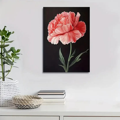 Vibrant Pink Flower Black Background Painting 40x60cm Metal Print Ready to Hang