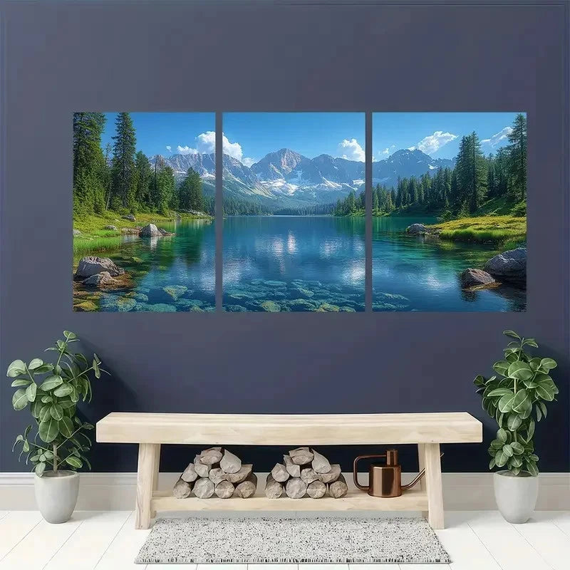 3pcs Narrow Mountain Lake Landscape Wall Art Set Canvas Framed 50x70cm - High Quality Print 100% Australian Made Wall Canvas Ready to Hang