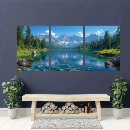 3pcs Narrow Mountain Lake Landscape Wall Art Set Canvas Framed 50x70cm - High Quality Print 100% Australian Made Wall Canvas Ready to Hang