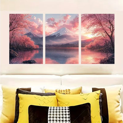 3pcs Japanese Cherry Blossom & Mount Fuji  Wall Art Set Canvas Framed 60x90cm - High Quality Print 100% Australian Made Wall Canvas Ready to Hang