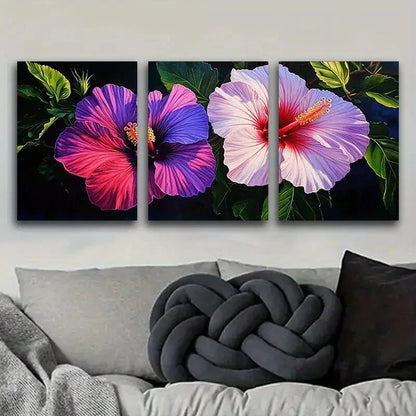 3pcs Hibiscus Flower Vibrant Pink & Purple Floral Metal Print Ready to Hang Art
