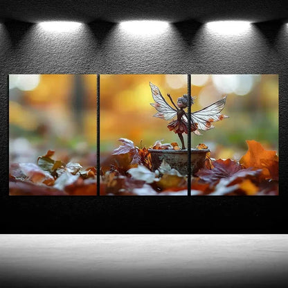 3pcs The Leaf Girl Dancing in the Forest Metal Print Ready to Hang Art