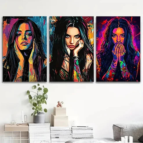 3pcs Abstract Female Face Graffiti AFF Wall Art Set Canvas Unframed - High Quality Print 100% Australian Made Wall Canvas
