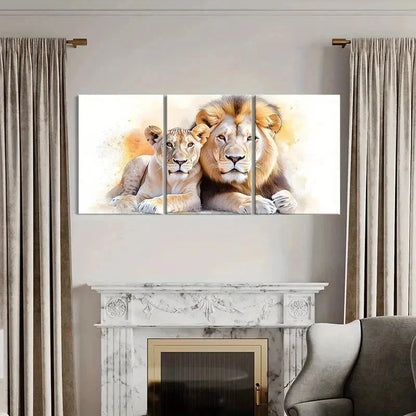 3pcs Retro Animal Art Lion Couple Wall Art Set Canvas Framed 40x60cm - High Quality Print 100% Australian Made Wall Canvas Ready to Hang