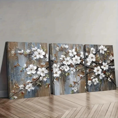 3pcs Coastal Breeze White Flowers Wall Art Set Canvas Framed 50x70cm - High Quality Print 100% Australian Made Wall Canvas Ready to Hang
