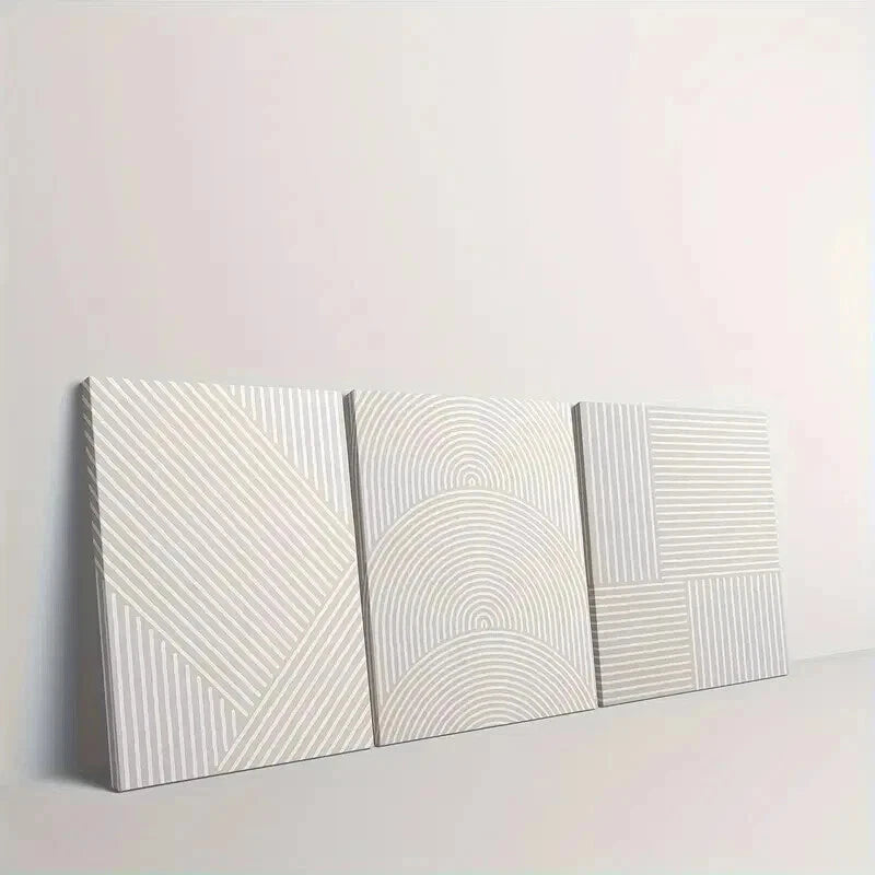 3pcs White and Brown Line Pattern Decor Wall Art Set Canvas Framed 40x60cm - High Quality Print 100% Australian Made Wall Canvas Ready to Hang