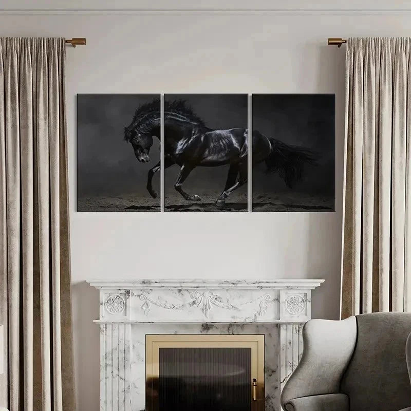 3pcs Black Horse Modern Decoration Wall Art Set Canvas Framed 40x60cm - High Quality Print 100% Australian Made Wall Canvas Ready to Hang