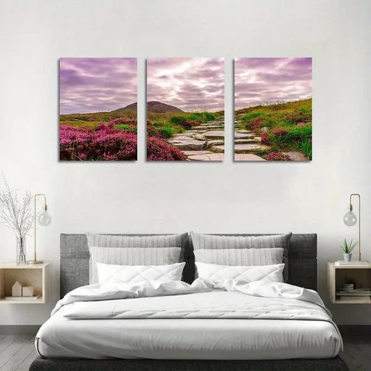 3pcs Rock Trail Rose Flower Stones Metal Print Ready to Hang Art