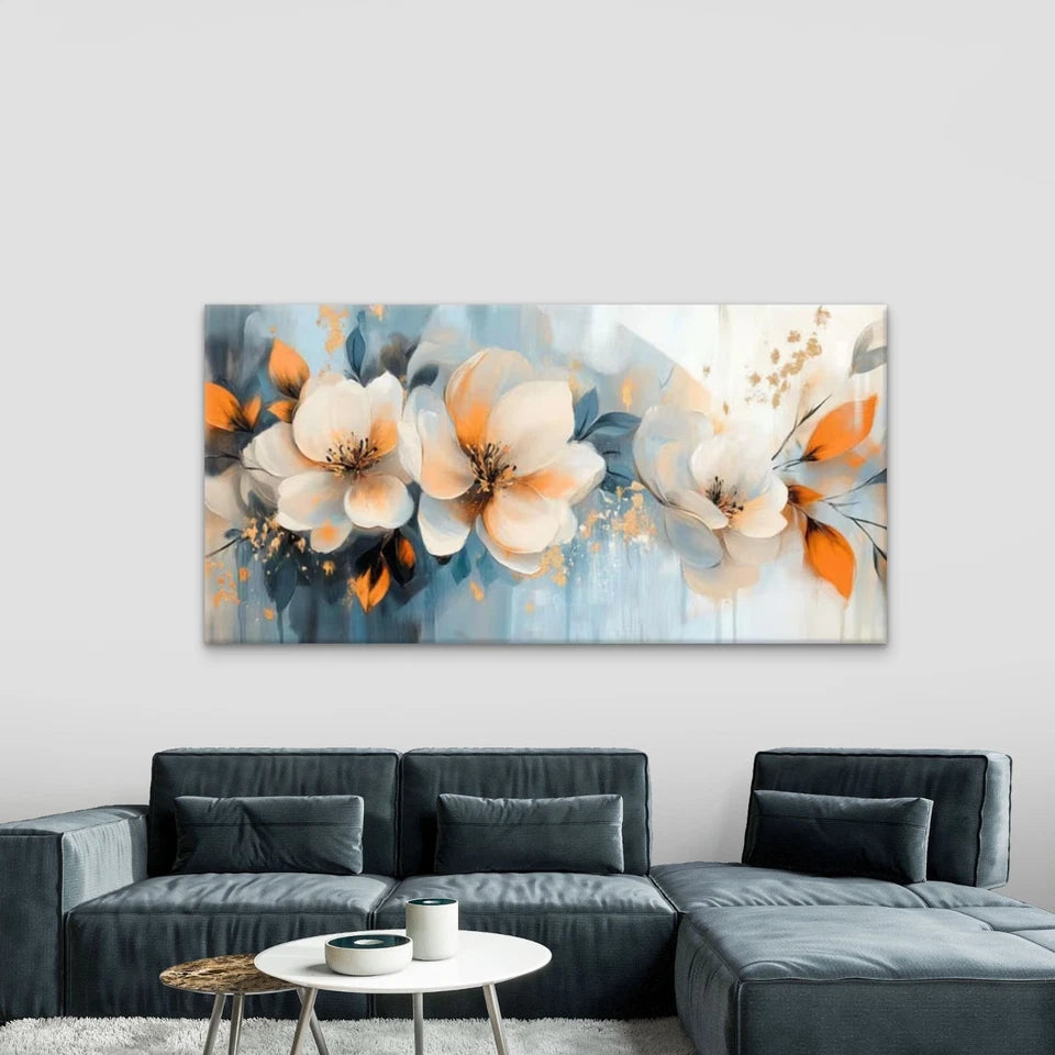 Abstract Floral Modern Beige Wall Art Canvas Office Home Room Framed 120x60cm
